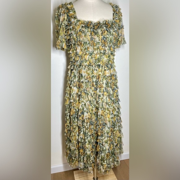 Mac Duggal 8232 | Square Neck Short Sleeve Micro Ruffle Dress | Women’s 14 - Picture 2 of 6